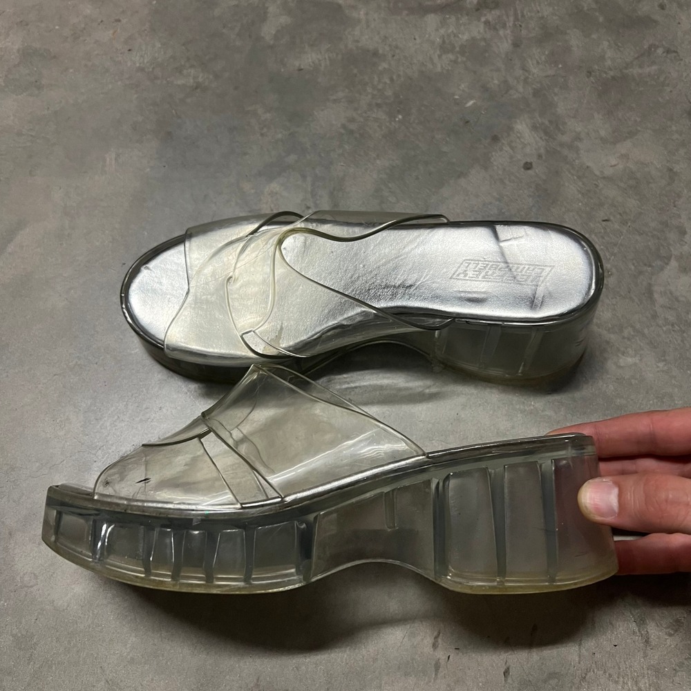 Jeffrey Campbell Clear Platform Slide Sandals Silver Y2K Jelly Mules Womens 9
